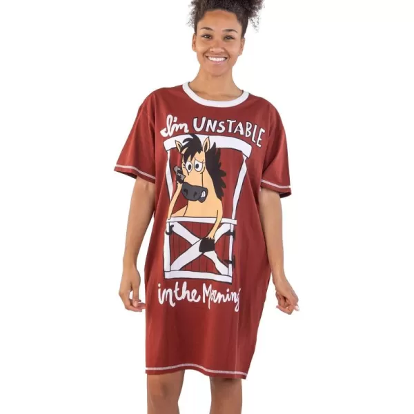 Lazy One Nightshirts for Women Cute Nightgown for Women Animal DesignsMaroon Unstable in the Morning Horse Nightshirt