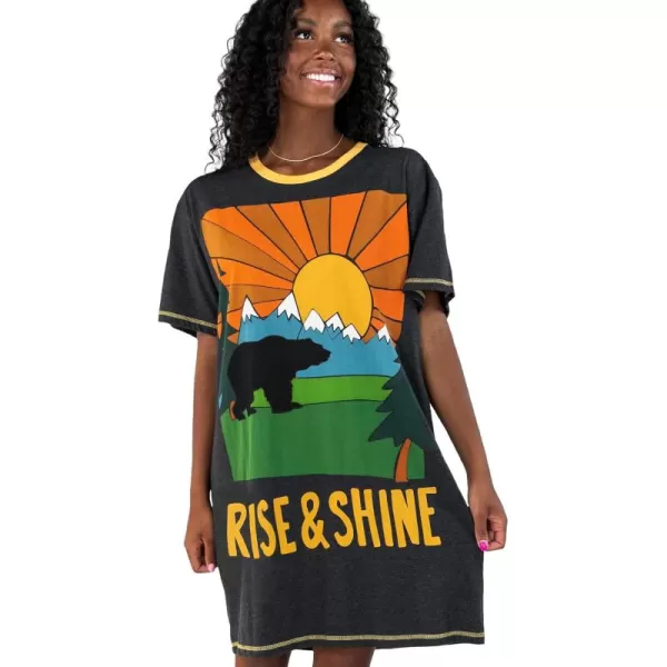 Lazy One Nightshirts for Women Cute Nightgown for Women Animal DesignsRise  Shine Bear Nightshirt