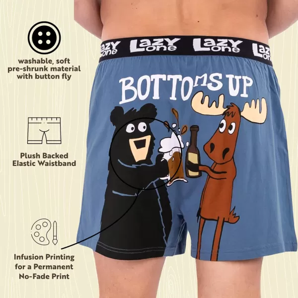 Lazy One Funny Animal Boxers Novelty Boxer Shorts Humorous Underwear Gag Gifts for Men Funny Bear BoxersBottoms Up Boxers