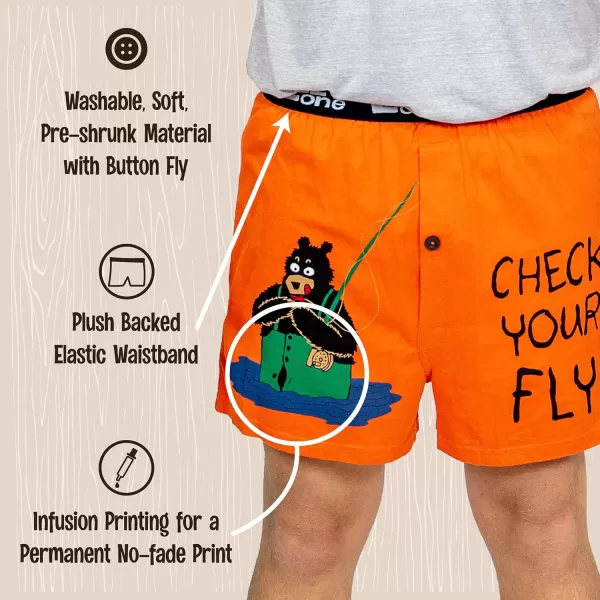 Lazy One Funny Animal Boxers Novelty Boxer Shorts Humorous Underwear Gag Gifts for Men Funny Bear BoxersCheck Your Fly Boxers
