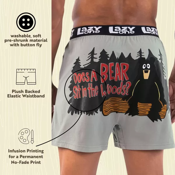 Lazy One Funny Animal Boxers Novelty Boxer Shorts Humorous Underwear Gag Gifts for Men Funny Bear BoxersDoes a Bear Sit Boxers