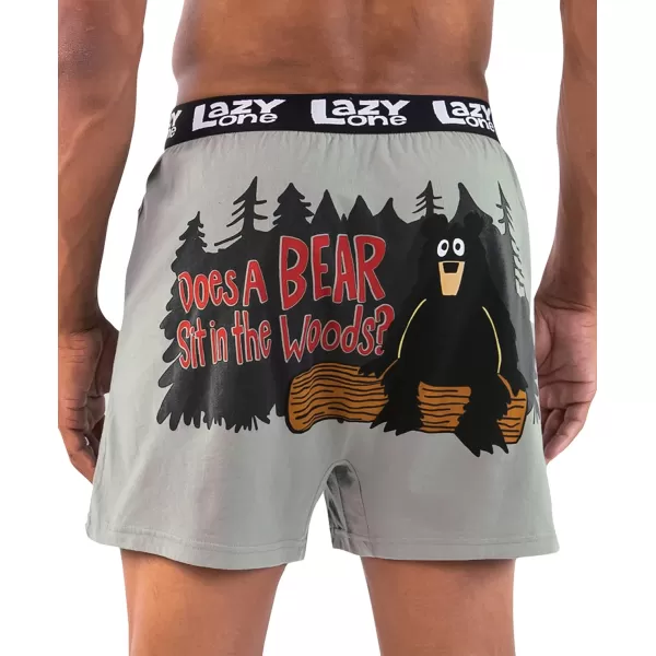 Lazy One Funny Animal Boxers Novelty Boxer Shorts Humorous Underwear Gag Gifts for Men Funny Bear BoxersDoes a Bear Sit Boxers