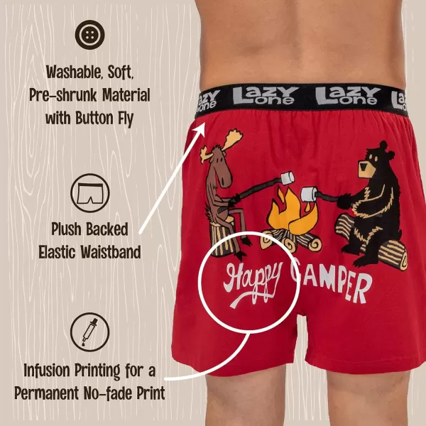 Lazy One Funny Animal Boxers Novelty Boxer Shorts Humorous Underwear Gag Gifts for Men Funny Bear BoxersHappy Camper Boxers