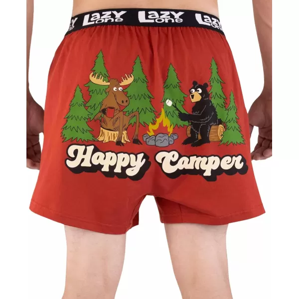 Lazy One Funny Animal Boxers Novelty Boxer Shorts Humorous Underwear Gag Gifts for Men Funny Bear BoxersHappy Camper Red Boxers