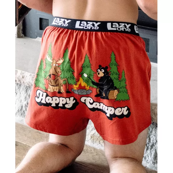 Lazy One Funny Animal Boxers Novelty Boxer Shorts Humorous Underwear Gag Gifts for Men Funny Bear BoxersHappy Camper Red Boxers