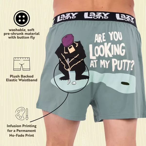 Lazy One Funny Animal Boxers Novelty Boxer Shorts Humorous Underwear Gag Gifts for Men Funny Bear BoxersLooking at My Putt Boxers