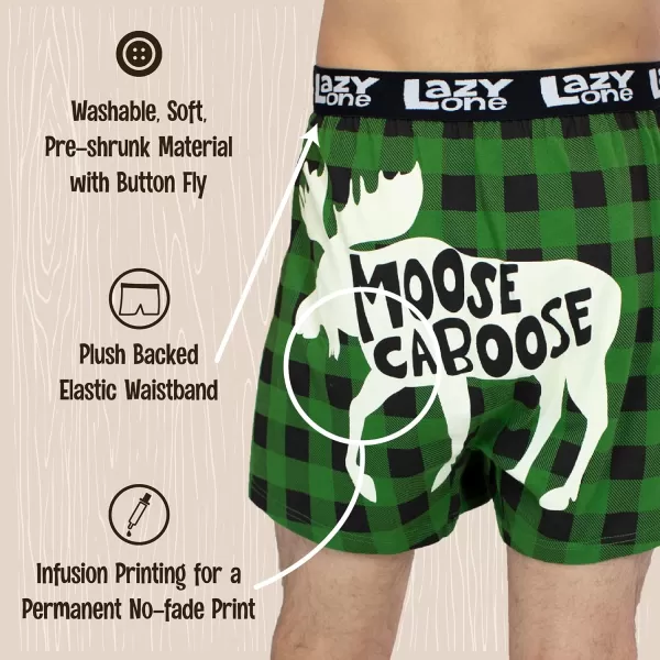 Lazy One Funny Animal Boxers Novelty Boxer Shorts Humorous Underwear Gag Gifts for Men Funny Bear BoxersMoose Caboose Boxers