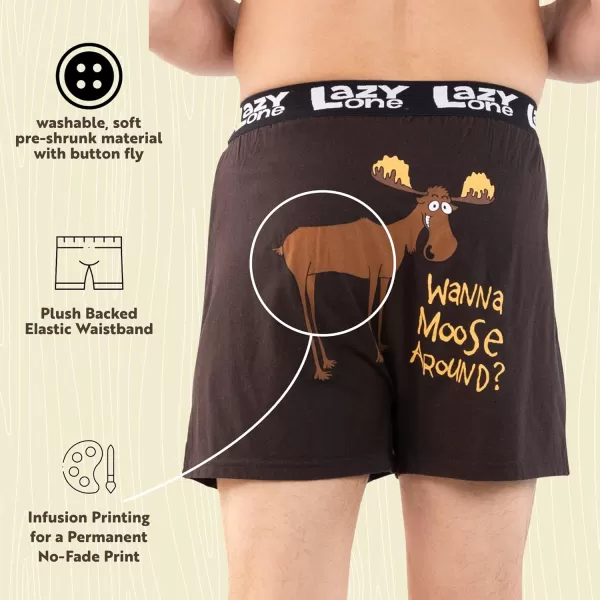 Lazy One Funny Animal Boxers Novelty Boxer Shorts Humorous Underwear Gag Gifts for Men Funny Bear BoxersWanna Moose Around Boxers