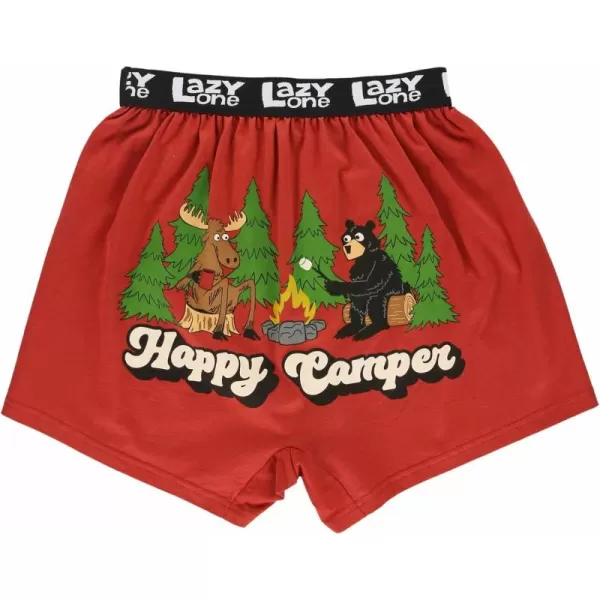 Lazy One Funny Animal Boxers Novelty Boxer Shorts Humorous Underwear Gag Gifts for Men Funny Bear BoxersHappy Camper Red Boxers
