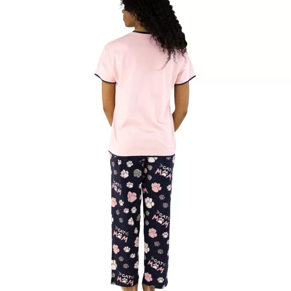 Lazy One Womens Pajama Set Short Sleeves with Cute Prints Relaxed FitCat Mom Pajama Set