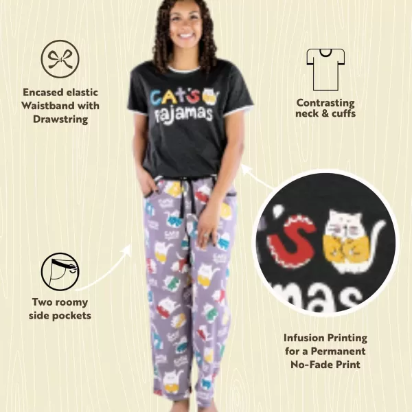 Lazy One Womens Pajama Set Short Sleeves with Cute Prints Relaxed FitCats Pajamas Pajama Set