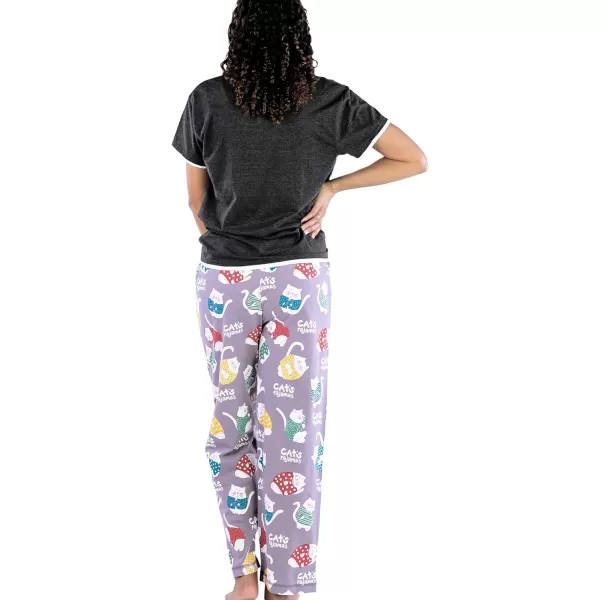 Lazy One Womens Pajama Set Short Sleeves with Cute Prints Relaxed FitCats Pajamas Pajama Set