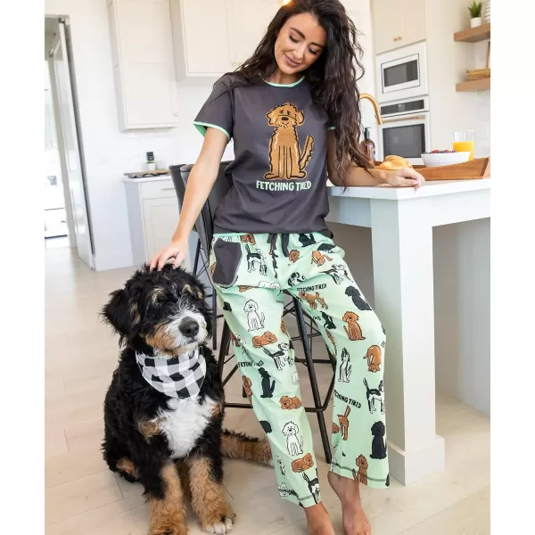 Lazy One Womens Pajama Set Short Sleeves with Cute Prints Relaxed FitFetching Tired Pajama Set