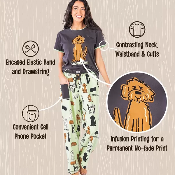 Lazy One Womens Pajama Set Short Sleeves with Cute Prints Relaxed FitFetching Tired Pajama Set