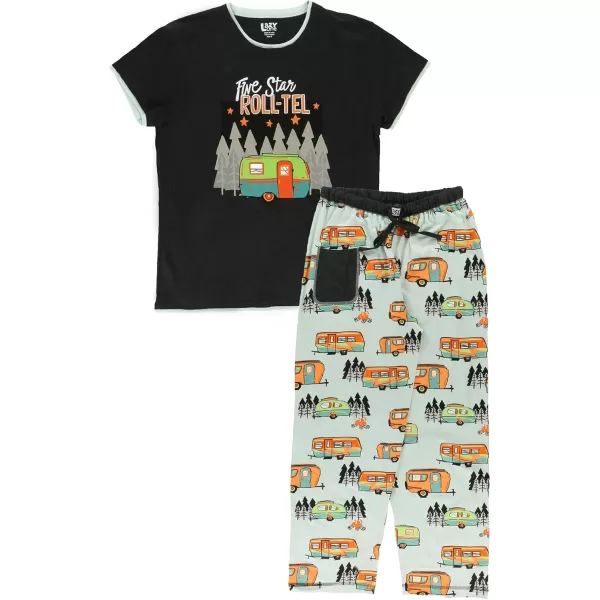 Lazy One Womens Pajama Set Short Sleeves with Cute Prints Relaxed FitFivestar Rolltel