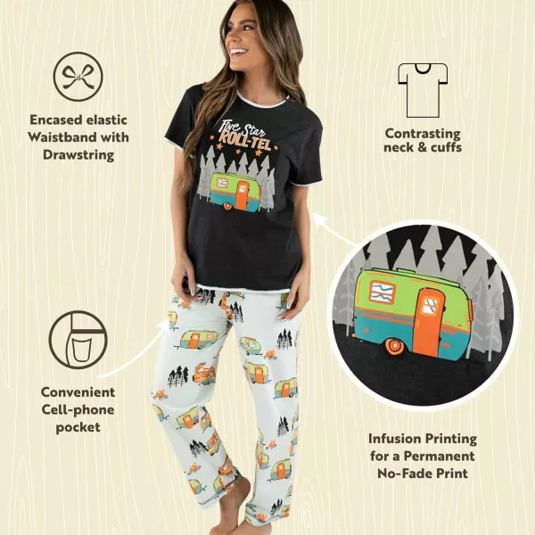 Lazy One Womens Pajama Set Short Sleeves with Cute Prints Relaxed FitFivestar Rolltel