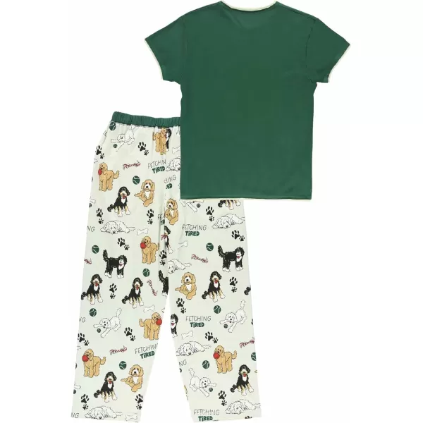 Lazy One Womens Pajama Set Short Sleeves with Cute Prints Relaxed FitGreen Fetching Tired Pajama Set