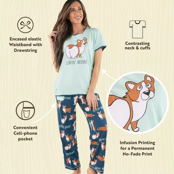 Lazy One Womens Pajama Set Short Sleeves with Cute Prints Relaxed FitLoafin Around Pajama Set