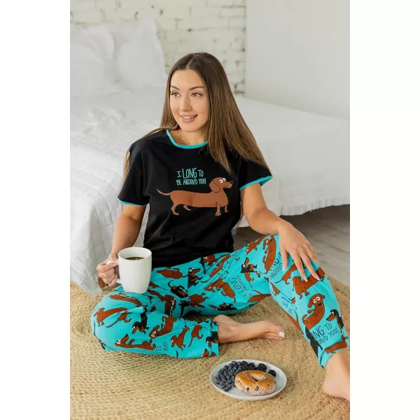 Lazy One Womens Pajama Set Short Sleeves with Cute Prints Relaxed FitLong to Be Around You Pajama Set