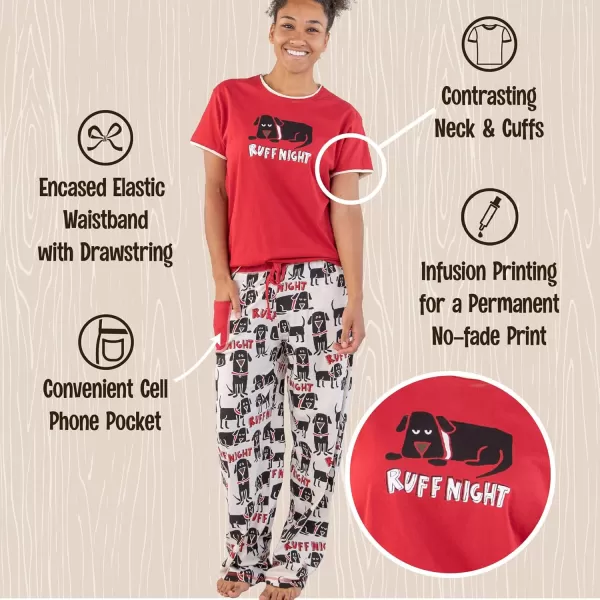 Lazy One Womens Pajama Set Short Sleeves with Cute Prints Relaxed FitRuff Night Pajama Set