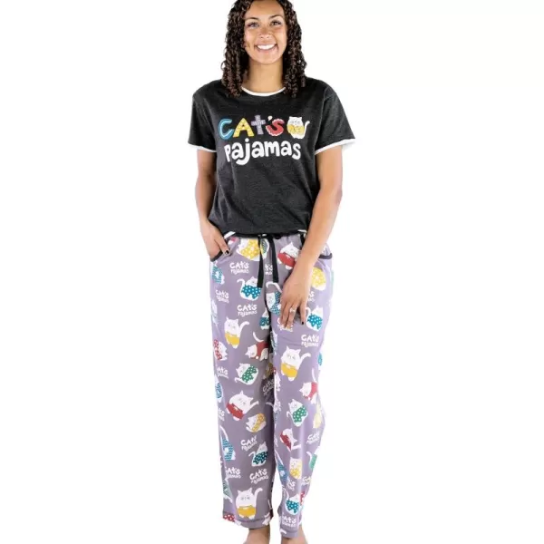 Lazy One Womens Pajama Set Short Sleeves with Cute Prints Relaxed FitCats Pajamas Pajama Set