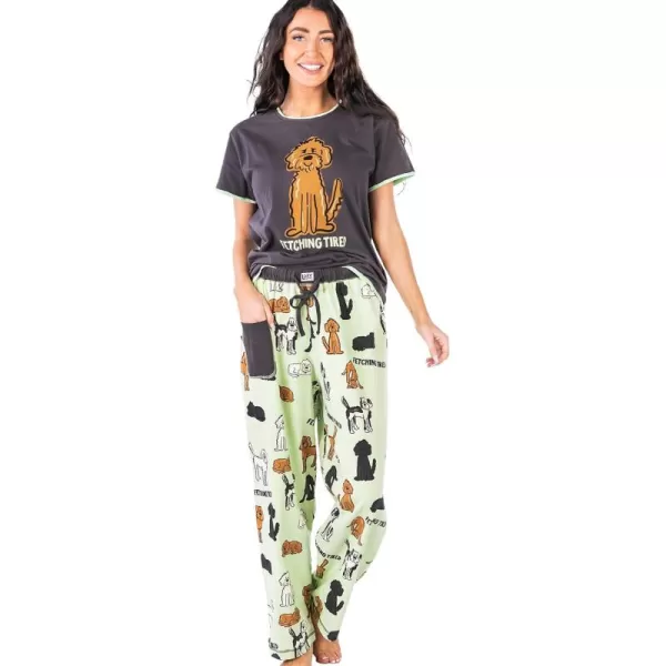 Lazy One Womens Pajama Set Short Sleeves with Cute Prints Relaxed FitFetching Tired Pajama Set