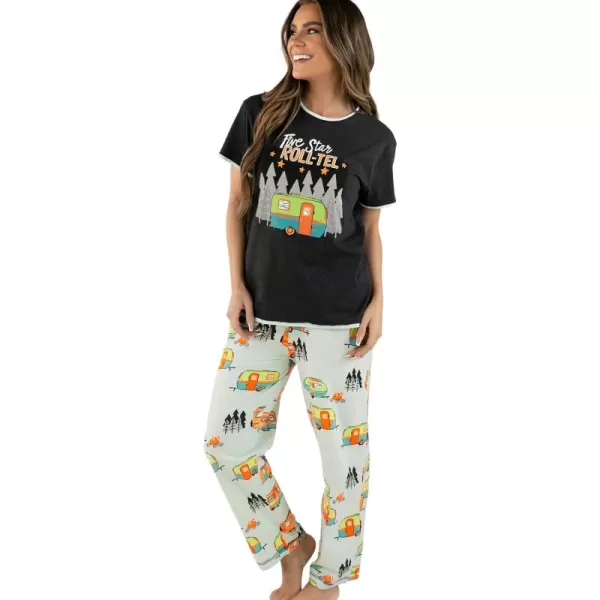 Lazy One Womens Pajama Set Short Sleeves with Cute Prints Relaxed FitFivestar Rolltel