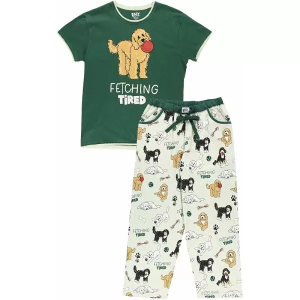 Lazy One Womens Pajama Set Short Sleeves with Cute Prints Relaxed FitGreen Fetching Tired Pajama Set