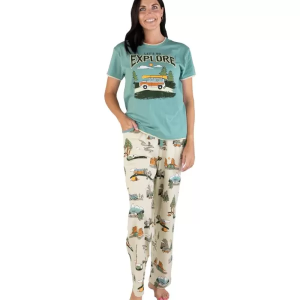 Lazy One Womens Pajama Set Short Sleeves with Cute Prints Relaxed FitLets Explore Pajama Set
