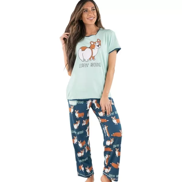 Lazy One Womens Pajama Set Short Sleeves with Cute Prints Relaxed FitLoafin Around Pajama Set