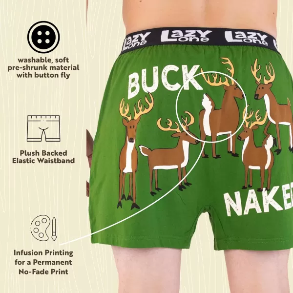 Lazy One Funny Animal Boxers Humorous Underwear Novelty Boxer Shorts Gag Gifts for MenBuck Naked Green Boxers