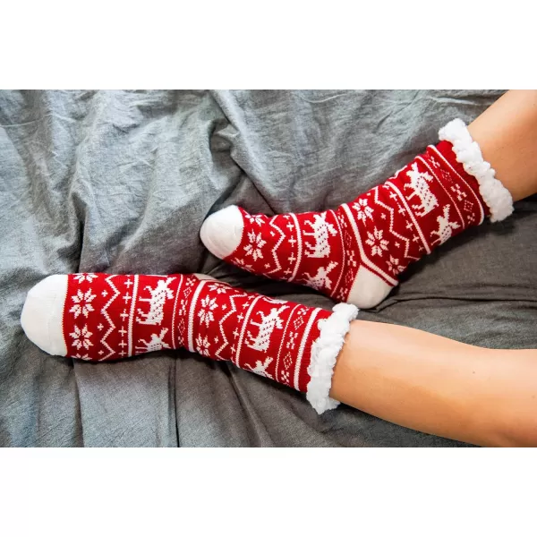 Lazy One Plush Nonskid Socks Fuzzy Socks with Cute Designs for Women Sherpa FleeceLined SocksNordic Moose Plush Sock