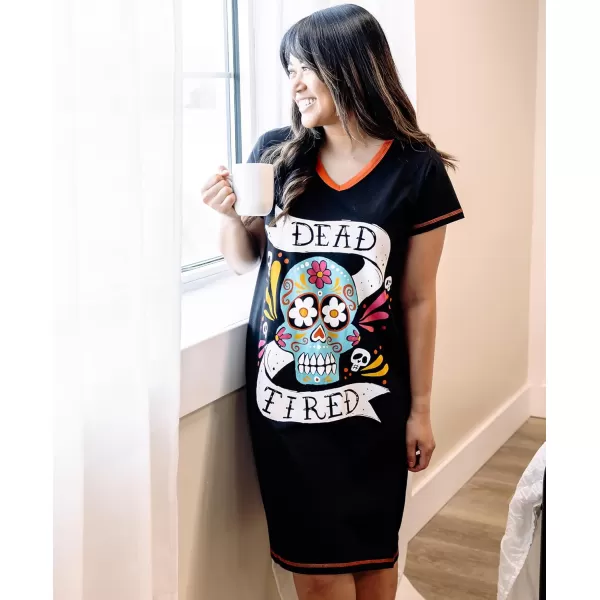 Lazy One Womens Nightgown Funny VNeck Sleep Shirt for Women Novelty Pajama ShirtsBlack Dead Tired Nightshirt