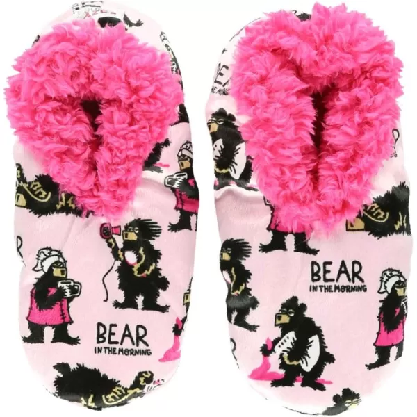 Lazy One Fuzzy Feet Slipper Socks for Women Cute FleeceLined House Slippers NonSkid Slipper SocksBear in the Morning Pink Fuzzy Feet
