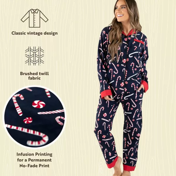 Lazy One ButtonDown Adult Pajama Set Classic ButtonDown Shirt and Pants PjsCandy Cane