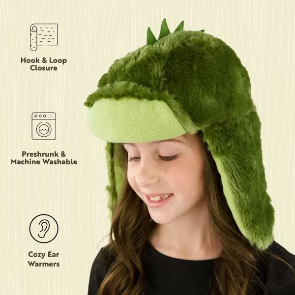 Lazy One Critter Cap Hat for Kids and Adults Fun ColdWeather Animal Hats Cute Warm Winter Cozy Ear coversDino Critter Cap