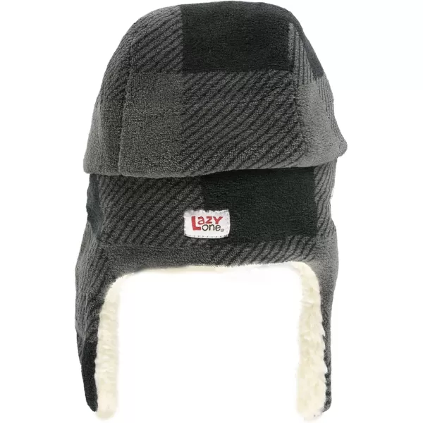 Lazy One Critter Cap Hat for Kids and Adults Fun ColdWeather Animal Hats Cute Warm Winter Cozy Ear coversGrey Buffalo Check Critter Cap