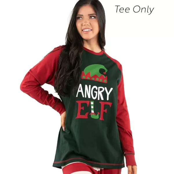 Lazy One Matching Family Christmas Pajamas Elf Matching Christmas PJs for Family Adult Tees ampamp Pants SeparatesAngry Elf Pajama Tee