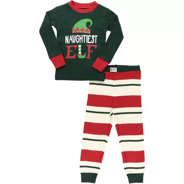 Lazy One Matching Family Christmas Pajamas Elf Matching Christmas PJs for Family Adult Tees ampamp Pants SeparatesNaughtiest Elf Pajama Sets