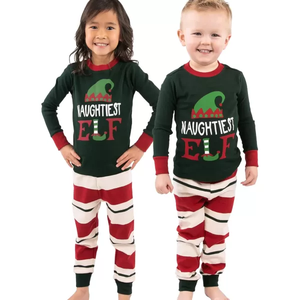 Lazy One Matching Family Christmas Pajamas Elf Matching Christmas PJs for Family Adult Tees ampamp Pants SeparatesNaughtiest Elf Pajama Sets