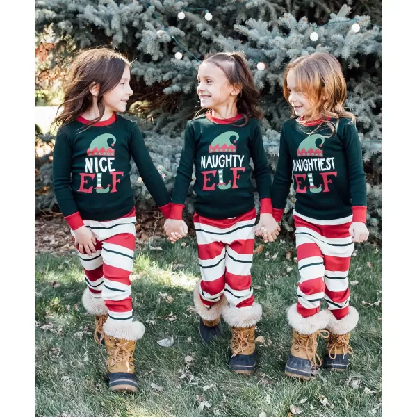 Lazy One Matching Family Christmas Pajamas Elf Matching Christmas PJs for Family Adult Tees ampamp Pants SeparatesNaughty Elf Pajama Sets