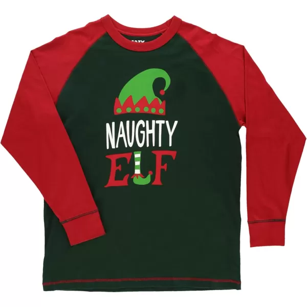 Lazy One Matching Family Christmas Pajamas Elf Matching Christmas PJs for Family Adult Tees ampamp Pants SeparatesNaughty Elf Pajama Tee