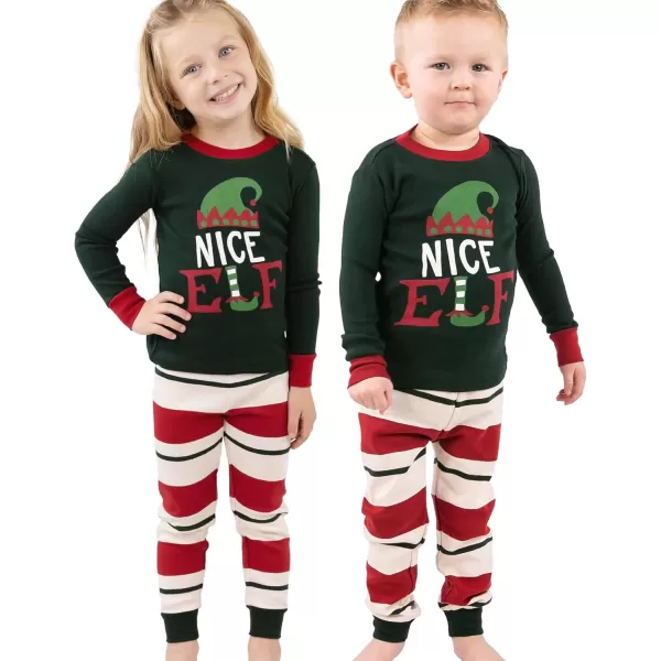 Lazy One Matching Family Christmas Pajamas Elf Matching Christmas PJs for Family Adult Tees ampamp Pants SeparatesNice Elf Pajama Sets