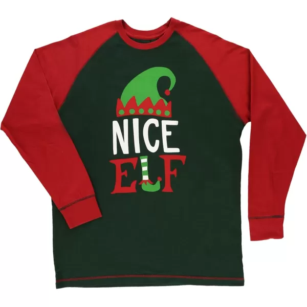 Lazy One Matching Family Christmas Pajamas Elf Matching Christmas PJs for Family Adult Tees ampamp Pants SeparatesNice Elf Pajama Tee