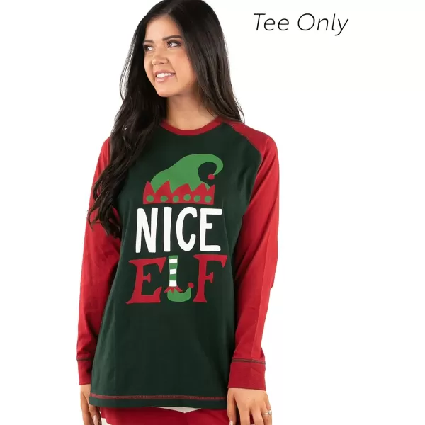 Lazy One Matching Family Christmas Pajamas Elf Matching Christmas PJs for Family Adult Tees ampamp Pants SeparatesNice Elf Pajama Tee