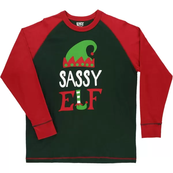 Lazy One Matching Family Christmas Pajamas Elf Matching Christmas PJs for Family Adult Tees ampamp Pants SeparatesSassy Elf Pajama Tee