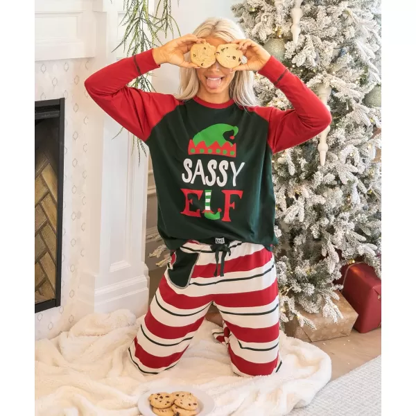 Lazy One Matching Family Christmas Pajamas Elf Matching Christmas PJs for Family Adult Tees ampamp Pants SeparatesSassy Elf Pajama Tee