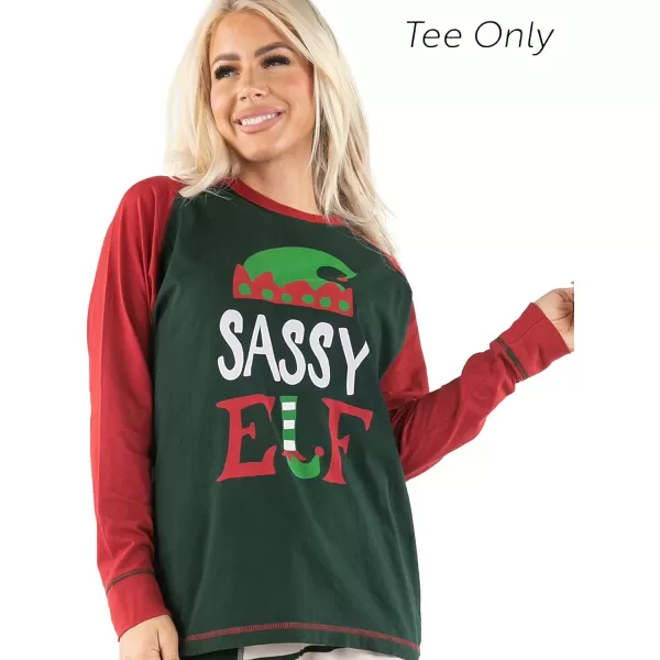 Lazy One Matching Family Christmas Pajamas Elf Matching Christmas PJs for Family Adult Tees ampamp Pants SeparatesSassy Elf Pajama Tee