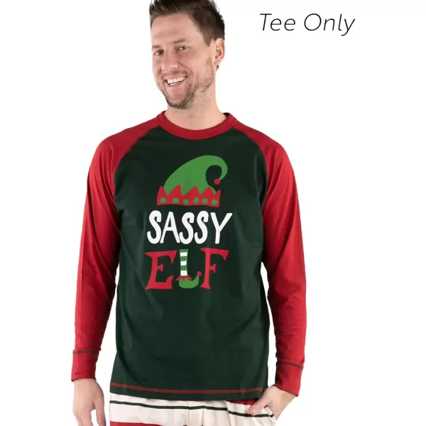 Lazy One Matching Family Christmas Pajamas Elf Matching Christmas PJs for Family Adult Tees ampamp Pants SeparatesSassy Elf Pajama Tee