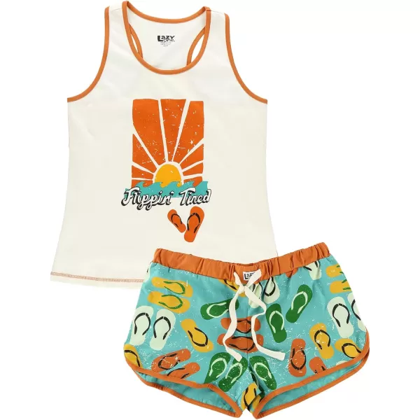 Lazy One Matching Pajamas for Women Cute Pajama Shorts and Tank Top Set Summer PajamasFlip Flops